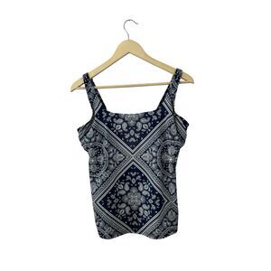 Lands' End 12 Tankini Top Swim Blue Paisley Stretch Tank Womens READ